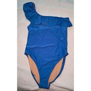 J. Crew Ruffle One-Shoulder One-Piece swimsuit Blue J0585 Lined Size XL NWT